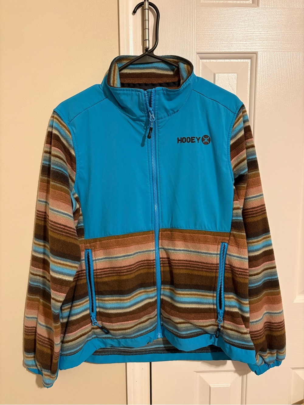 HOOEY Women's Turquoise & Brown Striped Teddy Jacket